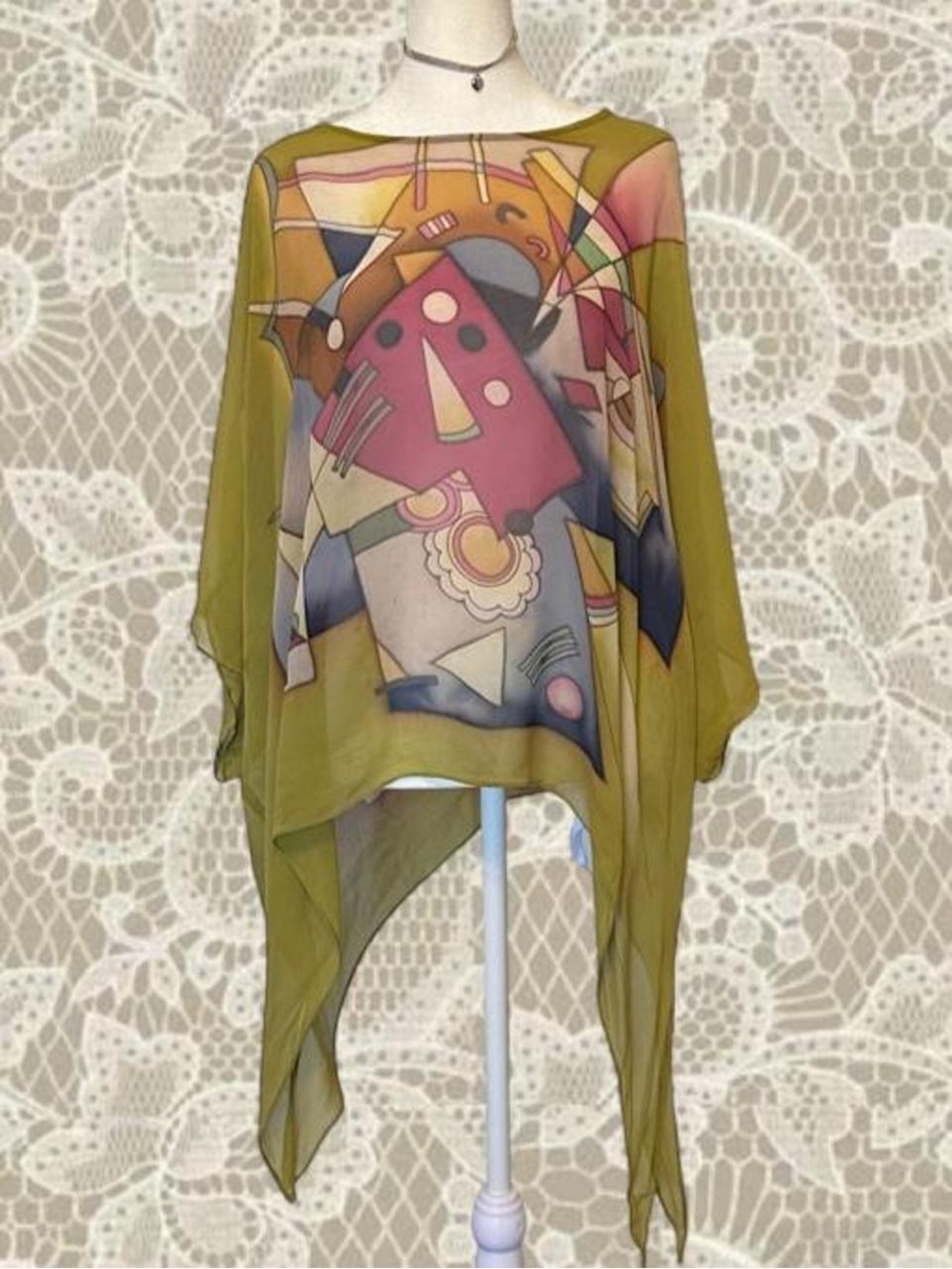 Abstract printed silk top